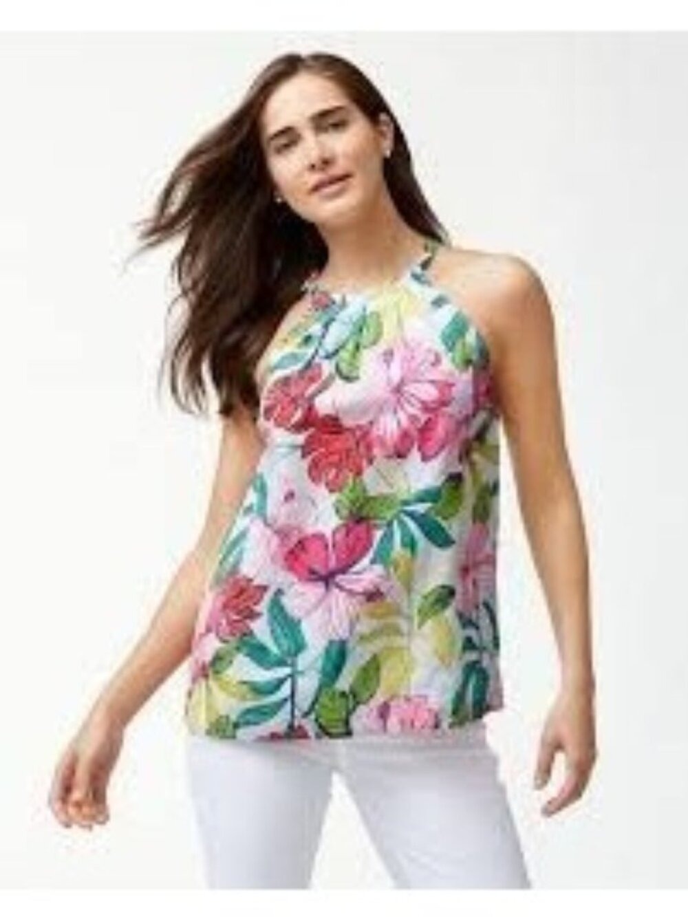 Tommy Bahama Hibis-Sketch Linen Halter Top size Small